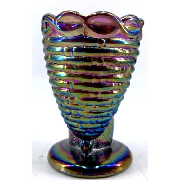 Bunny Rabbit Carnival Glass Egg Cup Toothpick Holder Easter 3.25" Signed Vtg - Picture 4 of 8